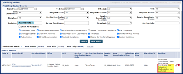 Prebilling Review – Authorization Issue